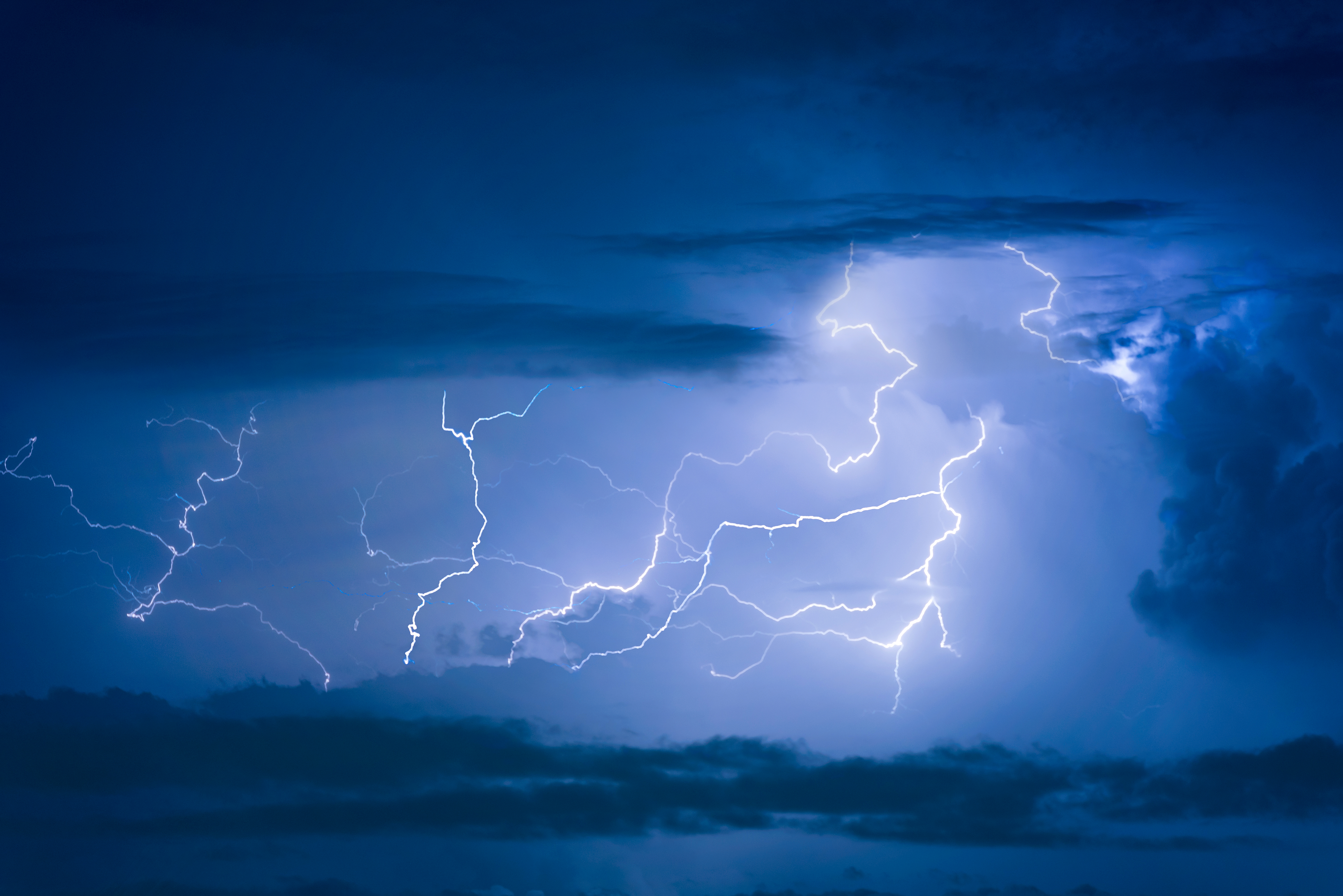 Thunder Storm Lightning Strike Dark Cloudy Sky Background Night