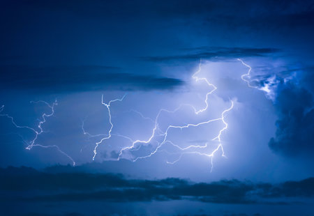 Thunder Storm Lightning Strike Dark Cloudy Sky Background Night