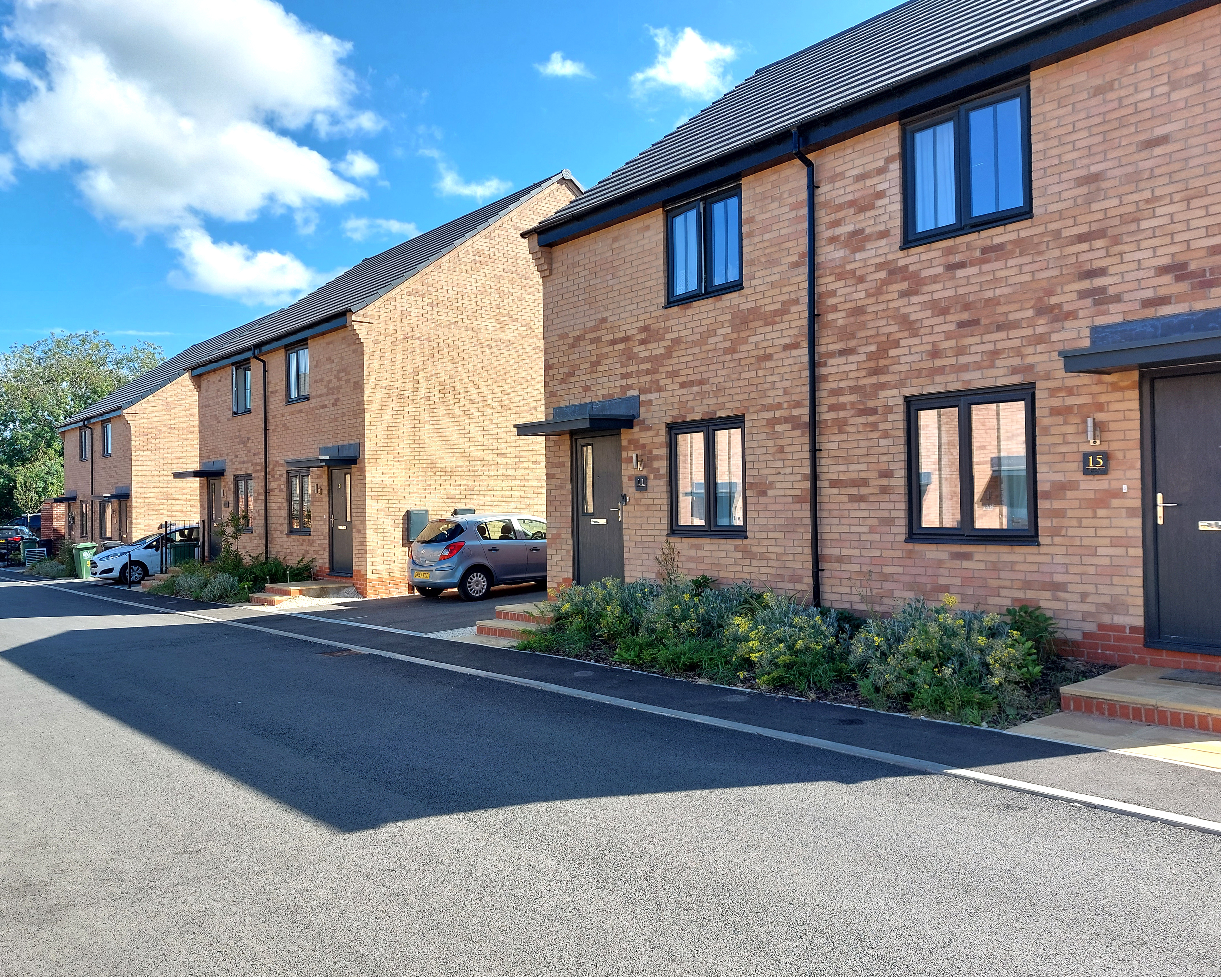 Photograph of three new semi-detached homes at Hermitage Drive